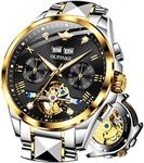 OLEVS Automatic Mens Watch Gold and Black Self Winding Watch Man Stainless Steel Day Date Mechanical Watches Men Skeleton Waterproof Big Diver Mens Watch No Battery Luminous Two Tone Men Dress Watch