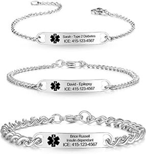 Kurafeel Medical Alert Bracelets for Women Men, Personalized Medical ID Bracelets Wristband Stainless Steel Medical Emergency Bracelet with Free Engraving Adjustable for Girls Kids Mom Mother Father
