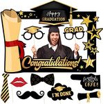 Graduation Photo Booth Props Black and Gold Graduation Party Decorations 2023 Large Graduation Photo Frame Props Class of 2023 Grad Decor with Sticks for Graduation Party Favors Supplies