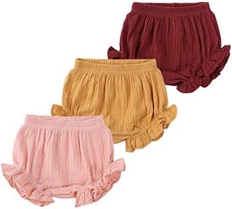 MYGBCPJS Baby Girls Boys 3 Pack Cotton Linen Blend Cute Bloomer Shorts Loose Harem Shorts, Ruffle 03, 2-3T