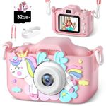 Anesky Kids Camera, Toy Camera for 3 4 5 6 7 8 9 10 11 12 Year Old Girls/Boys, Kids Digital Camera for Toddler with Video, Best Birthday Festival Gifts Selfie Camera for Kids with 32GB TF Card - Pink