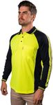 BAD WORKWEAR Men's Trendy & Stylish Hi Vis Long Sleeve Polo Work Shirt - Modern Fit, Lightweight, Breathable, Moisture-Wicking with UPF50+ Sun Protection Micromesh Fabric| Yellow | Small