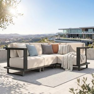 PHI VILLA HDPE Patio Furniture Set, 4 Pieces Outdoor Sectional Sofa Set