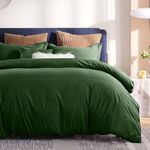 LINENOVA Queen Quilt Cover Set, 100% Luxury Cotton Duvet Cover with Buttons Closure,Ultra Soft Solid Plain Color 3pcs Doona Cover Set(Queen, Olive)