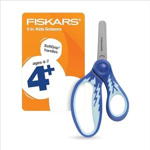 Fiskars 5" SoftGrip Blunt-Tip Scissors for Kids Ages 4-7, Scissors for School or Crafting, Back to School Supplies, Color May Vary