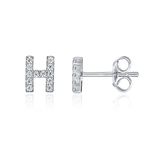 PAVOI 925 Sterling Silver CZ Simulated Diamond Stud Earrings Fashion Alphabet Letter Initial Earrings - H