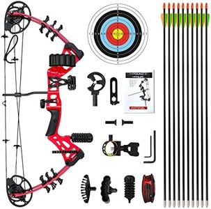 WUXLISTY Youth Compound Bow Set 15-45 Lbs for Teens and Beginner, Package with Archery Hunting Equipment, 5 Pin Sight, Max Speed 320fps, Adjustable, Right Hand, Red