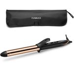 FUNBUGS 25mm Titanium Hair Curler - Curling Tongs Anodised & Polished for Soft Bouncy Curls, Curling Iron with 7 Heat Settings & Auto Shutdown for Medium Long Hair, Included Heat Bag & Glove (Gold)