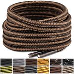 Stepace Round Shoelaces [2 Pairs] Heavy Duty Boot Shoe Laces for Hiking Work Boots Coffee Brown 180(Stripe)