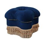 Jennifer Taylor Home Ellen Upholstered Clover Ottoman with Gold Bullion Fringe, Navy Blue Velvet