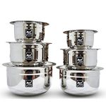 NEXT Future, Heavy & Thick Stainless Steel Milk Pot/Topes/Patila/Pot Set of 6 Highly Polished Cookware & Serveware Handi Kitchen Set with Lid Gift for Wife, Family & Friends (Round Bottom)