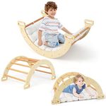 GYMAX 2 in 1 Kids Climbing Set, Indoor Climbing Arch with Cushion, Wooden Toddler Climber Frame for Playroom (Natural)