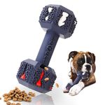 Pet-Fun Large Dumbbell - Durable Rubber treat dispenser boredom puzzle toy, Tough&Flexi Teething Cleaning Chew, Long Lasting Feeder for Medium/Large Dog/Puppy Average Chewers(Blue)