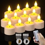 PChero Rechargeable Tea Lights with Remote Timer, 12 Packs Flickering Flameless LED Tealights Candles with 2 USB Charging Cables & Remote for Wedding Xmas Halloween Home Decor