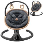 FasonBaby Baby Swing for Newborn, Electric Baby Swings with Music Speaker, 3 Seat Positions, 5 Speeds and Remote Control - Portable Infant Swing for Indoor and Outdoor (Dark grey)
