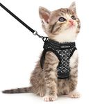 CatRomance Cat Harness and Leash Escape Proof for Walking, Safe Adjustable Small Kitten Vest Set with Reflective Strip for Kitty, Easy Control Comfortable Soft Outdoor Pet Harnesses, Black, Small