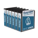 EasyView Premium Angled D-Ring 2-Inch Binders with Clear-View Covers, Customizable 3-Ring Binders for School, Office, or Home, Pack of 6, Black