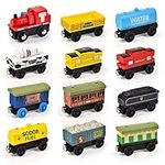 Atoylink 12PCS Wooden Train Set Toys Magnetic Train Engines Cars Collection of Vehicles Montessori Educational Toys Gifts for Kids Boys Girls 3 4 5 6 7 8 Years Old Compatible with Most Railways