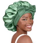 YANIBEST Satin Bonnet Silk Bonnet for Sleeping Hair Bonnet with Tie Band Head Wrap Bonnets for Black Women Curly Natural Hair,Sage, Large