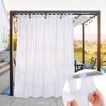 NICETOWN Extra Long Patio Outdoor Drape for Safe Public Divider, Self-Stick Tab Top Indoor Outdoor Waterproof Sheer Panel with Rope Tieback for Pergola/Porch, 1 Piece, W100 x L108, White