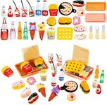 33 Pieces Miniature Food Fast Food Tiny Doll House Accessories Brands Pretend Play Toys Hamburger Fries Cake Milk Doll Kitchen Accessory Toy for Kids Party Accessory Christmas Restaurant Decor