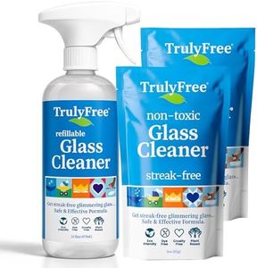Truly Free Natural Glass Cleaner Spray- Removes Dirt & Debris for Sparkling Clean Windows & Glass Surfaces at Home, Office & Garage, Includes: 1 Refillable Empty Bottle (16oz) & 2 Refills (3oz ea)