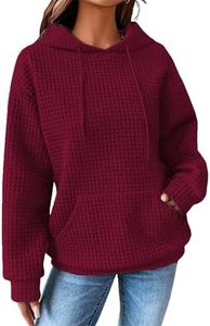 Zeagoo Felpa con cappuccio da donna, a maniche lunghe, casual, a nido d'ape, con cappuccio, con tasca, S-XXL, Colore: rosso, M