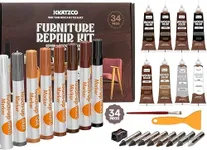 Katzco Furniture Repair Kit Wood Markers - Set of 34 - Markers and Wax Sticks with Sharpener - for Stains, Scratches, Floors, Tables, Desks, Carpenters, Bedposts, Touch-Ups, Cover-Ups