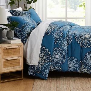 Southshore Fine Living, Inc. Oversized Comforter King Size Bedding Set, Down Alternative Boho Bedspread, Paisley Floral Comforter, King/California Size with 2 Matching Shams, Midnight Floral Blue