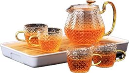 Glass Teapot Microwave Safe Stovetop 600ml (20oz) Removable Infuser and Lid with a Set of 4 Glass, Stovetop Safe Tea Kettle for Tea Brewer to Elevate Tea Serving Experience Stylepot