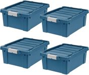 IRIS USA 12 Gallon Eco-Friendly Lockable Storage Bins with Lids, 4 Pack - Made in USA, Heavy Duty, Stackable Containers, Garage Organizing Bins Moving Tubs, Rugged Sturdy Equipment Utility Box - Navy