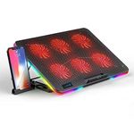 navor Laptop Cooling Pad with 6 Quiet Fans for 12-17 Inch Laptop/Notebook, RGB Cooling Mat Stable Stand, Adjustable Height & Fan Speed, with Dual USB Interface & Phone Holder for Desk/Lap Use