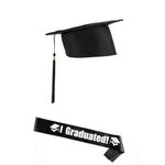 YEEKIDAIJ One Set of Graduation Cap Bachelor Hat Cap with Letters Etiquette Bands for Graduation Ceremony Party Favors Black