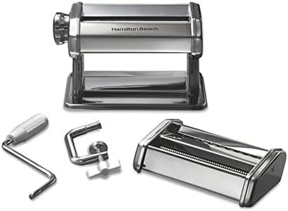 Hamilton Beach Pasta Maker Machine with 7 Adjustable Thickness Settings, Makes 6” Wide Sheets, Includes Spaghetti & Fettucine Cutter & Countertop Clamp, Stainless Steel (86655)