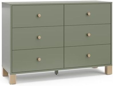 Storkcraft California 6-Drawer Double Dresser (Olive with Driftwood) - GREENGUARD Gold Certified, Interlocking Drawer System, Dresser Drawer Organizer for Kids Bedroom