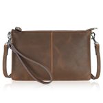 Befen Vintage Brown Crazy Horse Leather Wristlet Clutch Wallet Purse Small Crossbody Bag for Women Brown - Crazy Horse Leather