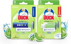 Duck Fresh Discs Toilet Cleaner Starter Kit & Refill Twin Pack, Fights Stains That Harbour Germs, Prevents Limescale Build Up, Lime Fragrance (Contains 1 x Holder + 3 x Refill Tubes)