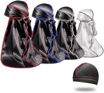 4PCS Silky Durags for Men Women 360 Waves with 1 Wave Cap, Silky Satin Durag Extra Long Tails