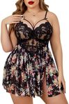 Avidlove Plus Sized Lingerie for Women Lace Babydoll Strap Chemise Nighgown V Neck Sleepwear Mesh Nightwear Side Slit Nighty