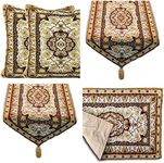 DaDa Bedding Royal Persian Style Rug Dining Table Tapestry Bundle - Set of 8 Pieces Ornate Floral Elegant Golden Opulence Linen Kitchen Decor - 4 Placemats, 2 Table Runners, 2 Throw Pillow Covers