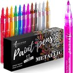 Metallic Paint Pens for Rock Painting, Stone, Ceramic, Glass, Wood, Fabric, Pebbles, Scrapbook Journals, Photo Albums, Card Stocks. Set of 12 Acrylic Paint Markers Extra-Fine Tip 0.7mm