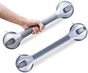 LEVERLOC Shower Grab Bars 2 Pack, Suction Grab Bars Easy to Install Shower Handle for Bathroom Removable Handrails for Seniors Elderly Heavy Duty Safety Shower Grip Waterproof Drill Free, Silver