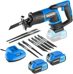 NOVORIK 20V Cordless Reciprocating Saw, 3000 SPM, 22mm Stroke, 2 x 4.0Ah Battery, 8 Saw Blades for Wood, Metal, PVC Cutting
