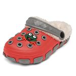 C CELANDA Unisex-Child Lined Clogs Kids Garden Slippers Winter Warm House Shoes Cute Non-Slip Indoor Outdoor Mules for Boys Girls Toddler, Red Grey, 8.5 US Toddler