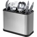 Oriware Flatware Organizer Utensil Crock Holder Caddy 4 Divider Drip Tray for Kitchen Countertop Stainless Steel ABS Anti Slip Scratch Rustproof - 7.1 x 3.39 x 5.1 inch