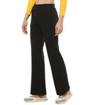 Women's Regular Fit High Rise Cotton Blend Solid Bell Bottom Bootcut Trouser/Pant with Elastic Waistband Closure (belll-Bottom-Black-s)