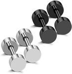 JEWELRIESHOP Black Earrings Men Dot Studs Fake Gauges Plugs Earring Stainless Steel Circle Disc Flat Back Cheater Tunnel Dumbbell Earrings Women (18g,2 Pairs,3mm-14mm,Black and Silver), Stainless