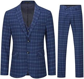 Allthemen Traje de Hombre para Hombre, Traje a Cuadros, Corte Ajustado, 3 Piezas, Trajes, Sudadera, para Negocios, Bodas Azul 3 M