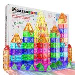 PicassoTiles 40 Pieces Magnetic Tiles Building Blocks Mini Size Diamond Series Magnet Toys Travel Size On-The-Go Magnets Construction Sensory Toys Gifts Educational Set STEM Learning Kit Playset PTM40