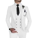 MOGU Mens 3 Piece Suit Slim Fit Tuxedo for Homecoming Wedding Prom Blazer Jacket Vest Pants with Tie Set, White, Medium